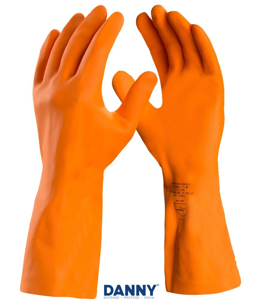 LUVA LATEX NATURAL 8 (M) 0.70MM LARANJA COM FORRO ALGODO FLOCADO REFORADA DA-208D MAX ORANGE  CA11286