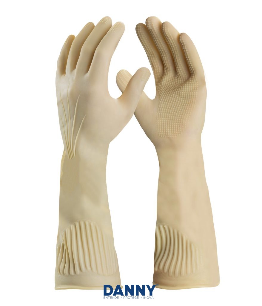LUVA LATEX NATURAL 10 (XG) BEGE INTERIOR CLORINADO ANTIDERRAPANTE PUNHO 42CM LONGATEX  CA9567