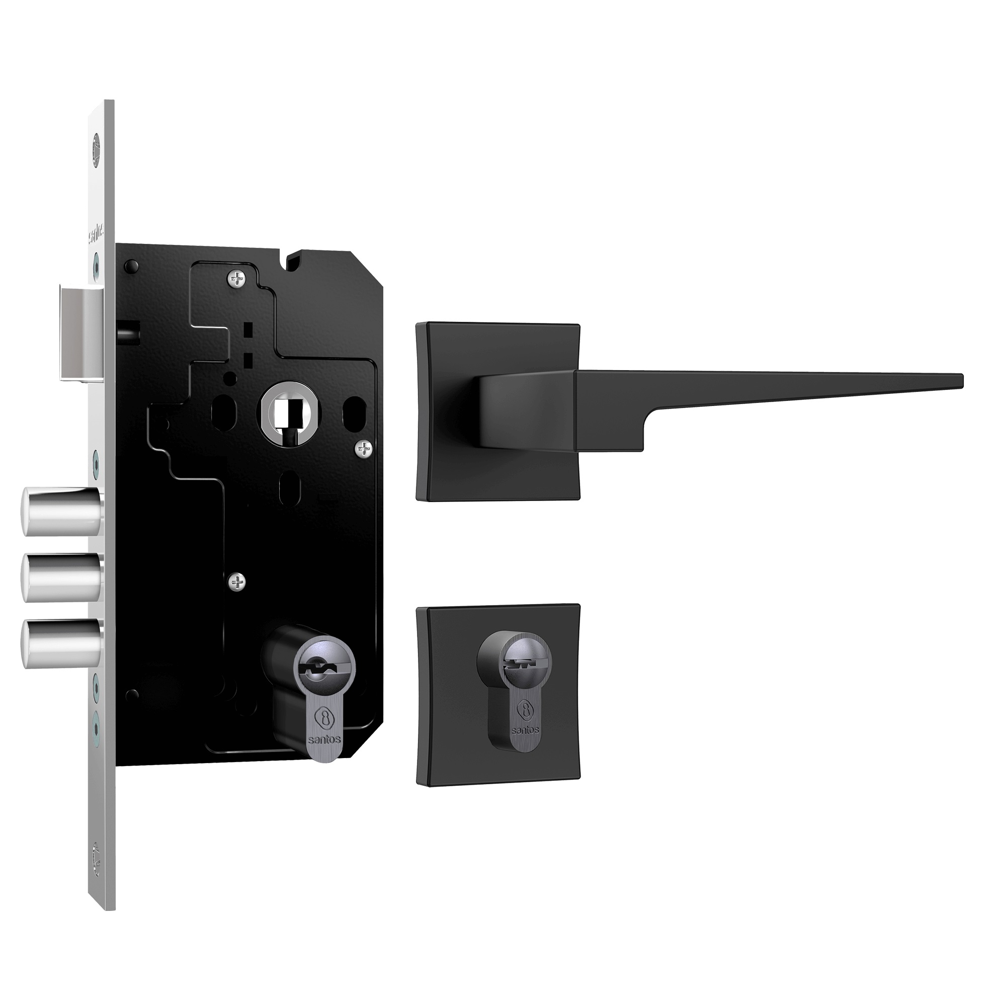 FECHADURA 3200 EXTERNA CLASSIC FORTINOX 3 PINOS CILINDRO 61 MULTI ROSETA QUADRADA INOX PRETO FOSCO - Foto 1