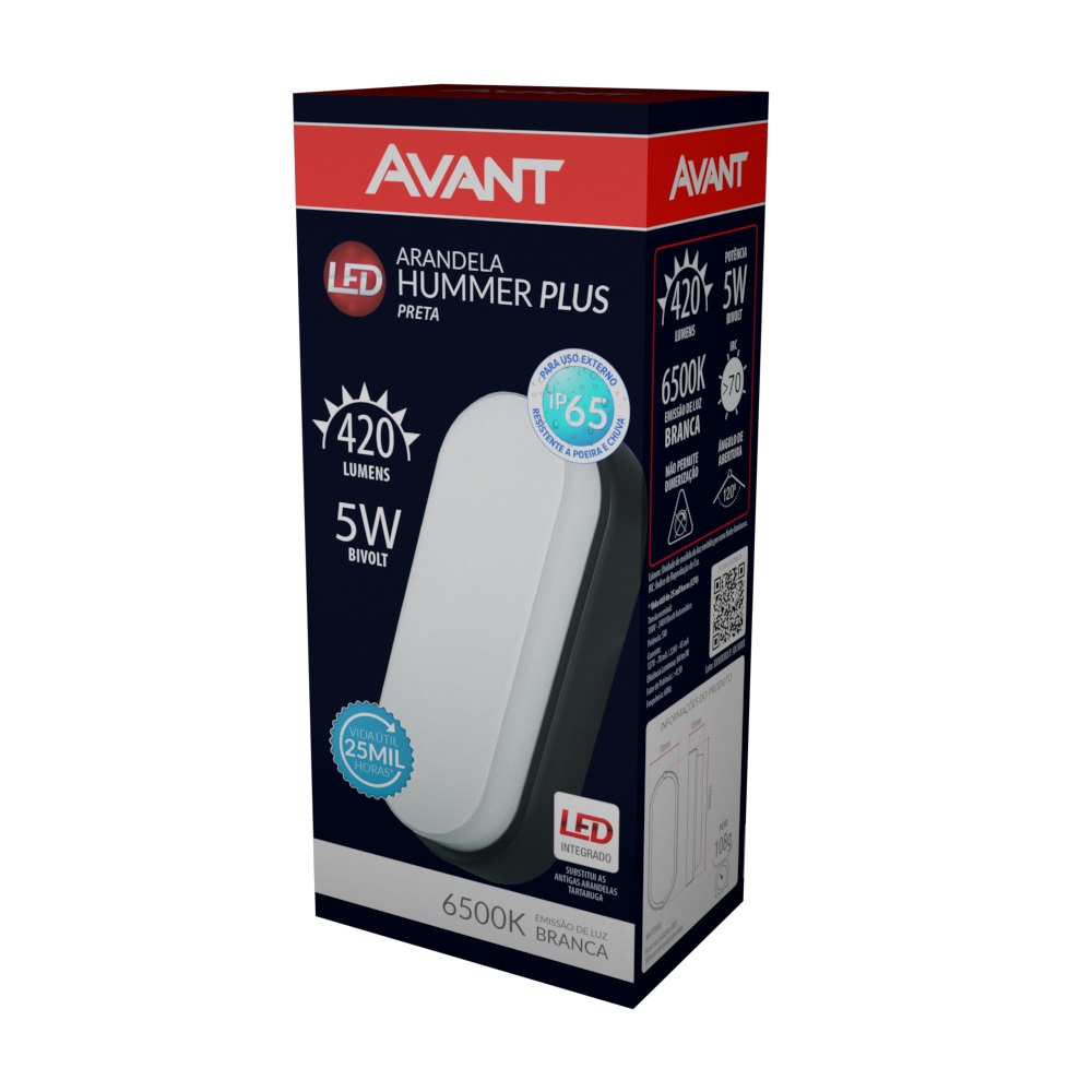 ARANDELA LED PRETA 5W HUMMER EVO IP65 6500K (BRANCA) BIVOLT - Foto 1