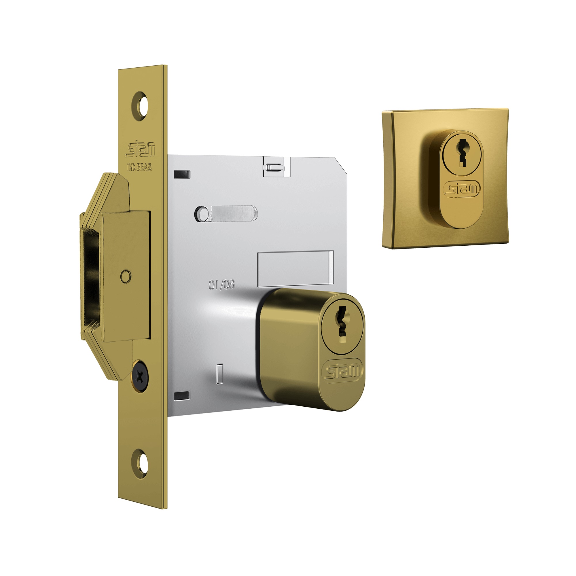 FECHADURA 1006 DE SEGURANA 45MM PORTA CORRER ROSETA QUADRADA DOURADO GOLD - Foto 1