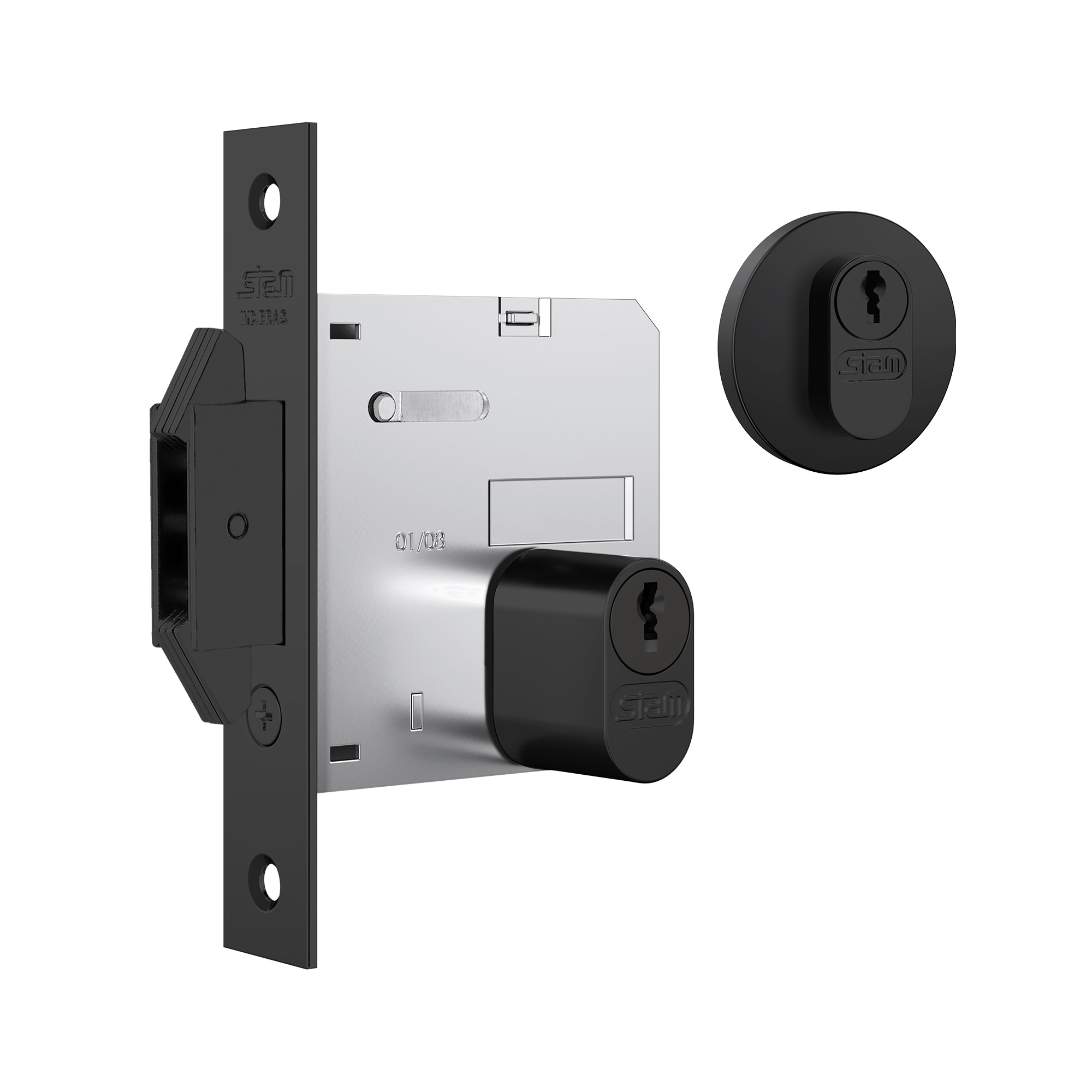 FECHADURA 1006 DE SEGURANA 45MM PORTA CORRER ROSETA REDONDA PRETO FOSCO - Foto 1