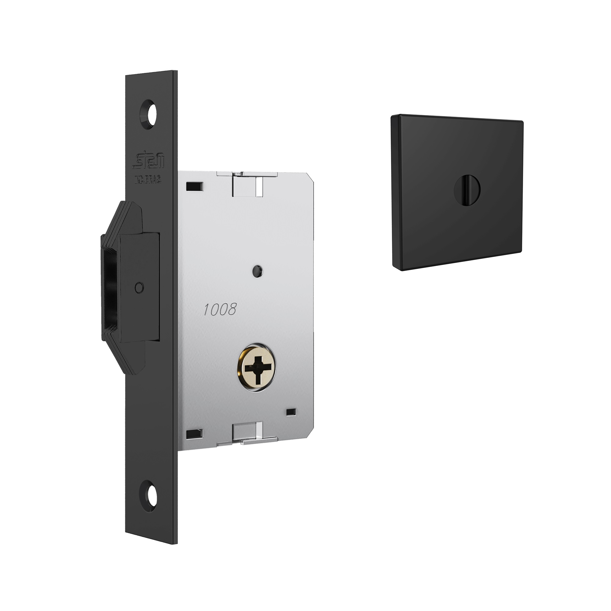FECHADURA 1008 DE SEGURANA 30MM PORTA CORRER ROSETA QUADRADA Q1 PRETO FOSCO - Foto 1