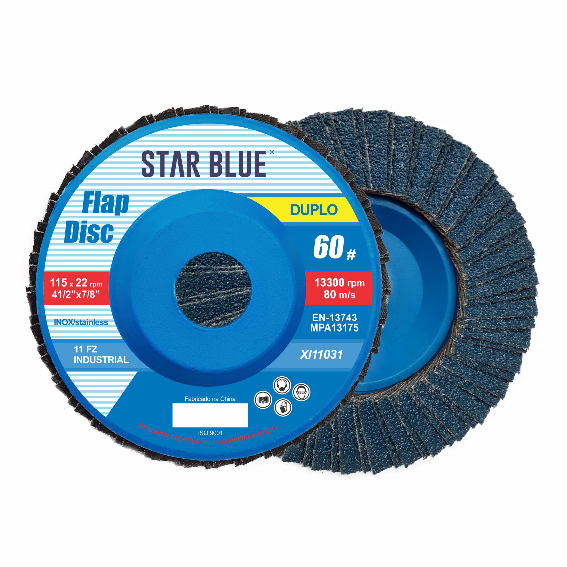 FLAP DISC 4.1/2 #60 INOX STARBLUE PLASTICO FOLHA DUPLA INDUSTRIAL