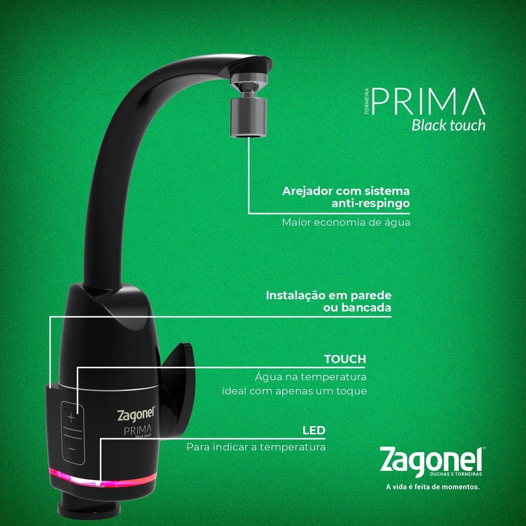 TORNEIRA ELETRONICA PRIMA 5500W 220V BLACK PRETA  - Foto 1