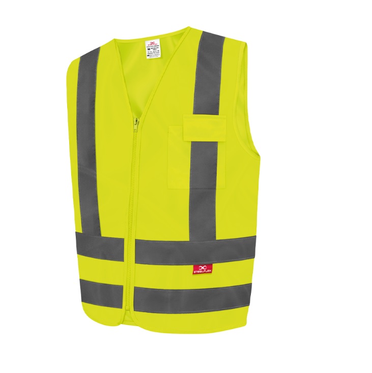 COLETE REFLETIVO COM 1 BOLSO LISO G AMARELO FLUORESCENTE (FAIXA PRATA) STF-VACL91010