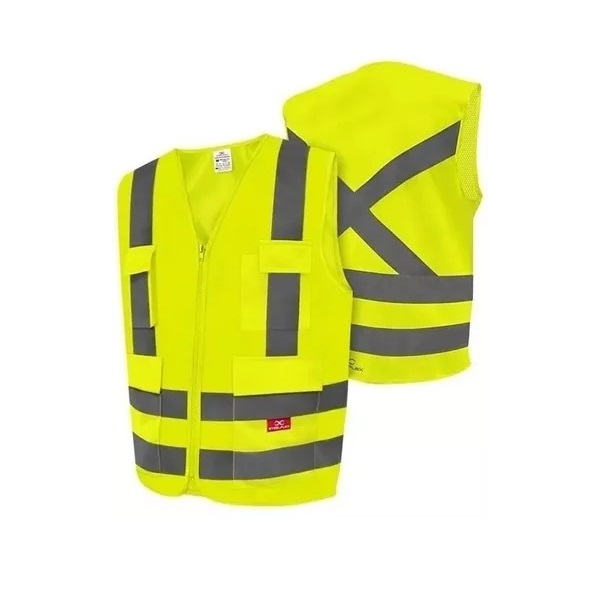 COLETE REFLETIVO COM 4 BOLSO LISO XG AMARELO FLUORESCENTE (FAIXA PRATA) STF-VACL94010
