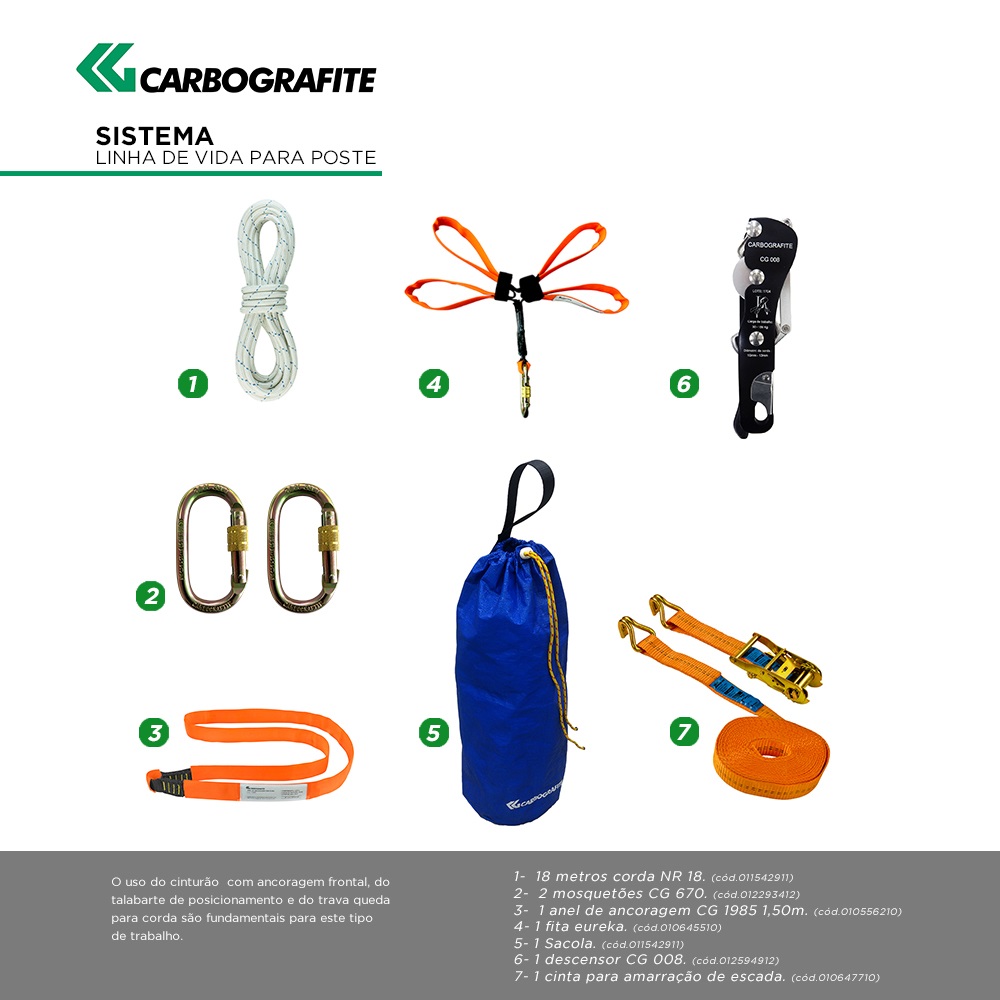 KIT CG07 LINHA DE VIDA MOVEL PARA POSTE CARBBOGRAFITE  - Foto 1