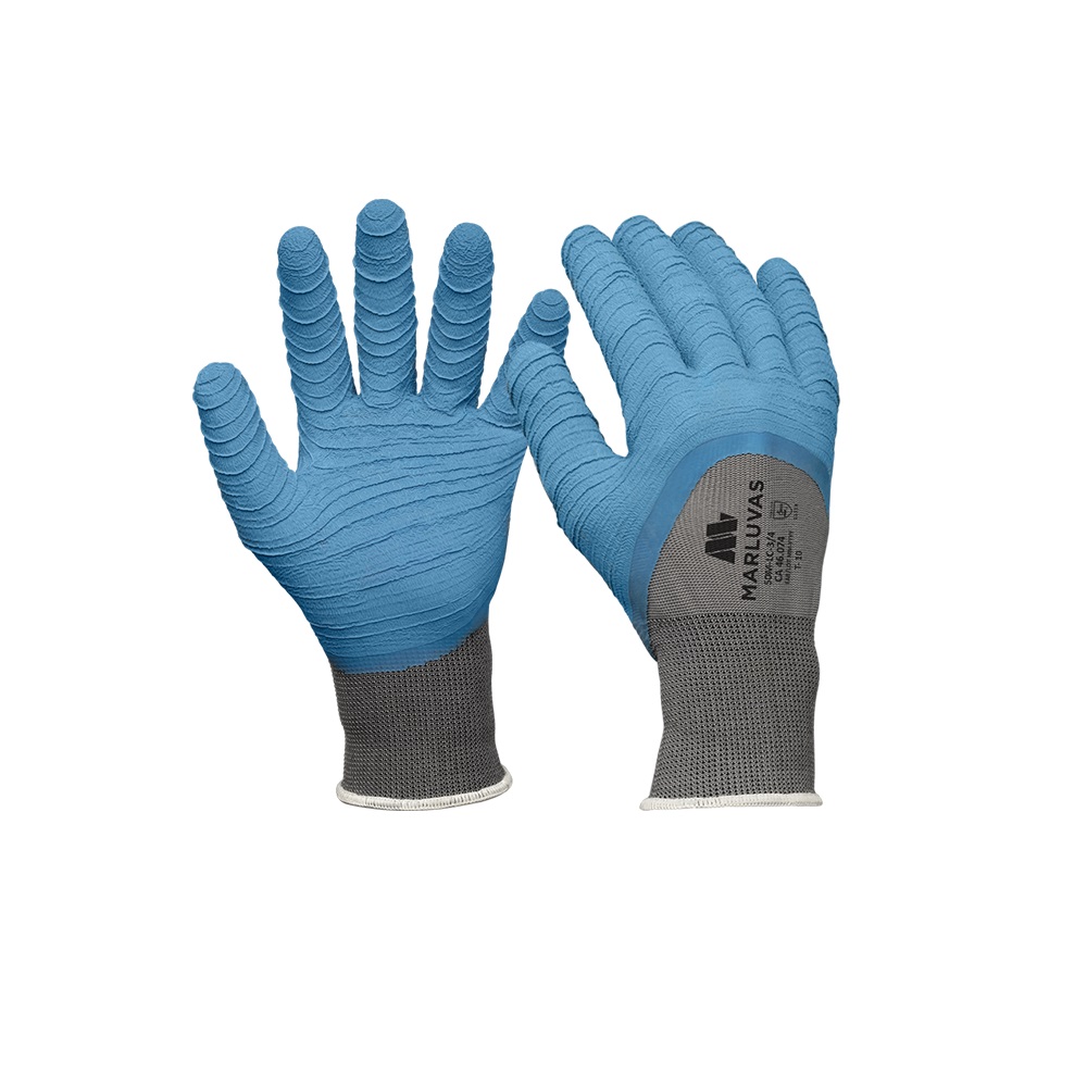 LUVA MALHA POLI�STER 8 (M) AZUL BANHO LATEX CORRUGADO 3/4 50MLC34P  CA46074 - Foto 2