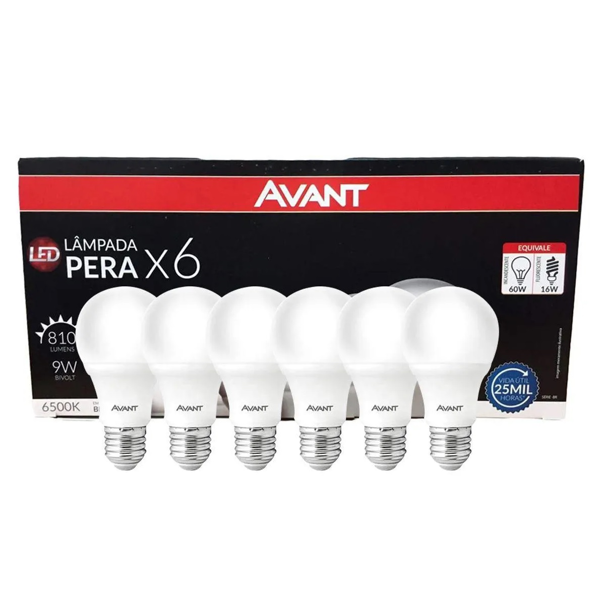 PACK COM 6 LAMPADAS LED PERA 9W MK803 G 803 LUMENS BIVOLT