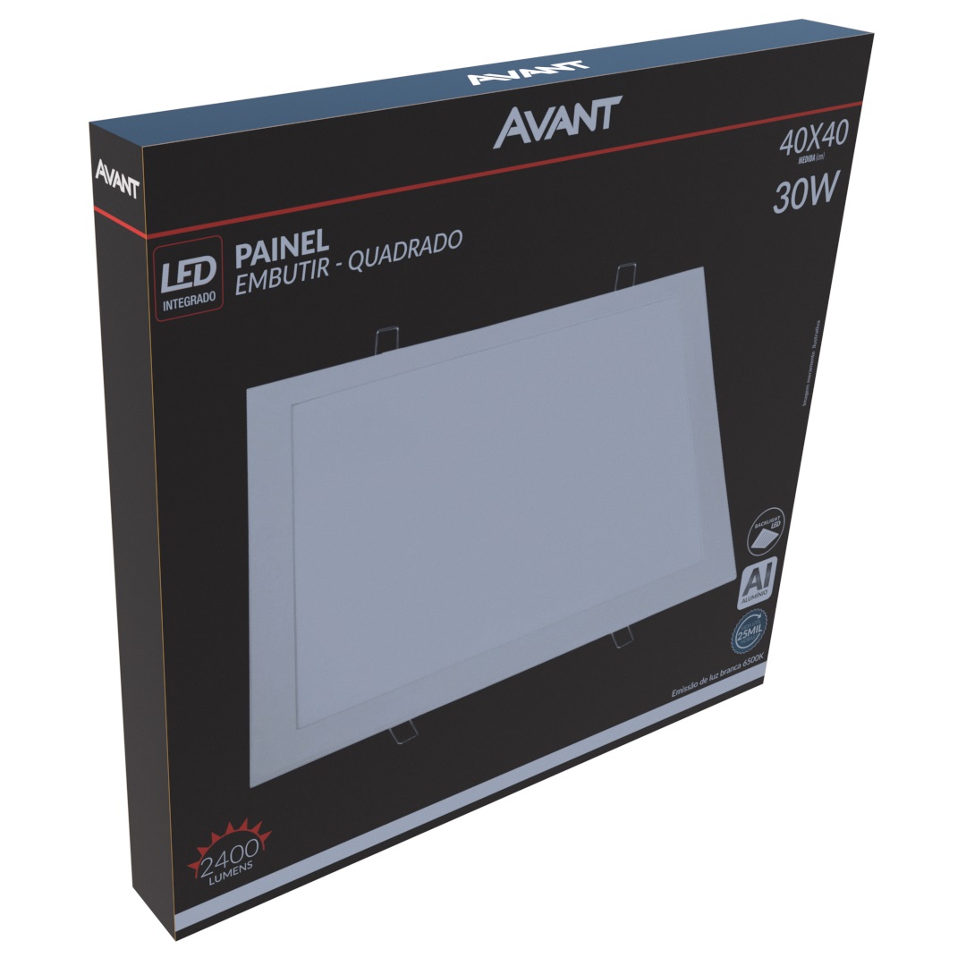PAINEL LED 40 QUADRADO 30W EMBUTIR 6500K (BRANCA) 2400 LUMENS ALUMINIO - Foto 2