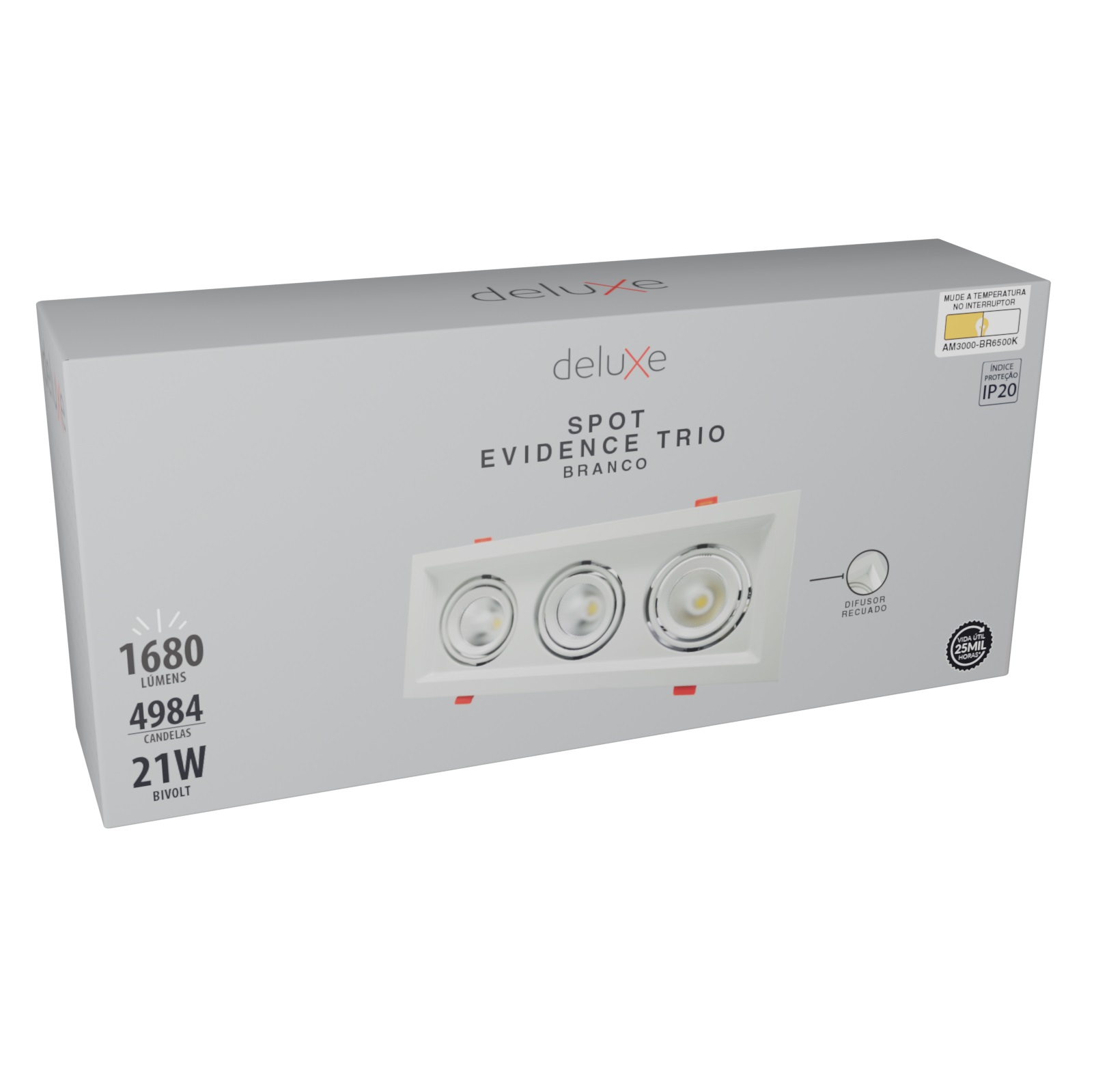SPOT LED EVIDENCE TRIO 3000K (AMARELA) (BRANCA) 6500K 21W 1680 LUMENS BRANCO FOSCO - Foto 1