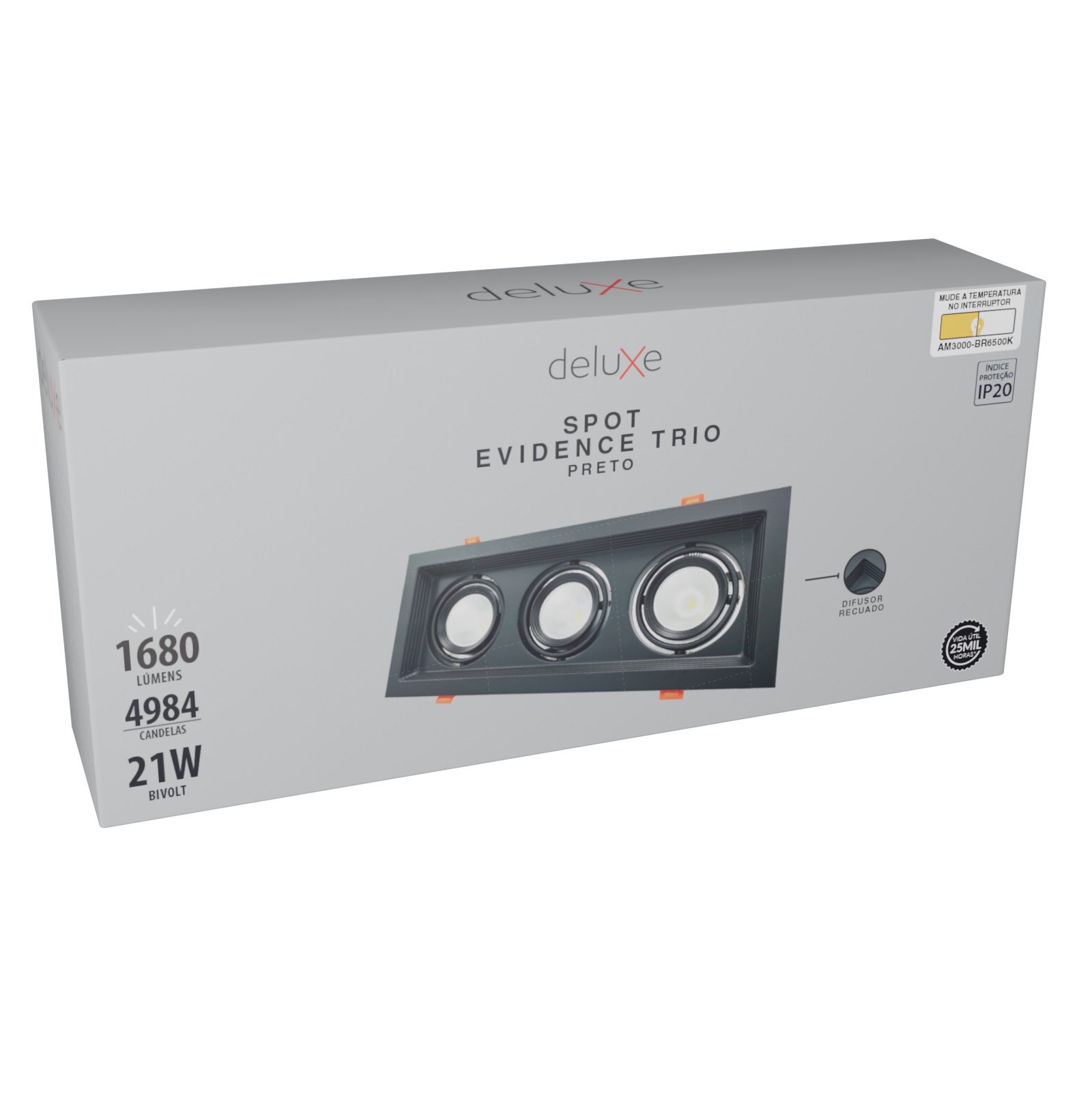 SPOT LED EVIDENCE TRIO 3000K (AMARELA) (BRANCA) 6500K 21W 1680 LUMENS PRETO FOSCO - Foto 1