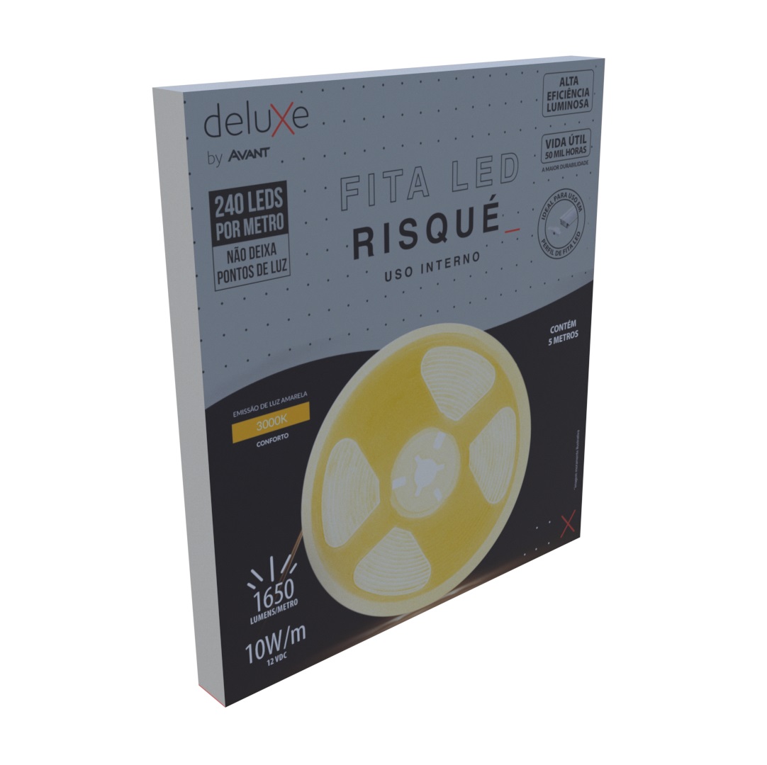 FITA LED 12V RISQUE COM 240 LEDS 10WM 3000K (AMARELA) 1650 LUMENS/METRO IP20 (ROLO 5 METROS) - Foto 1