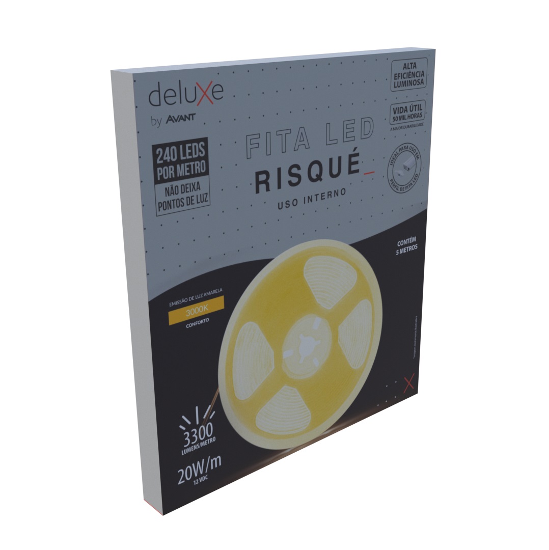 FITA LED 12V RISQUE COM 240 LEDS 20WM 3000K (AMARELA) 3300 LUMENS/METRO IP20 (ROLO 5 METROS) - Foto 2