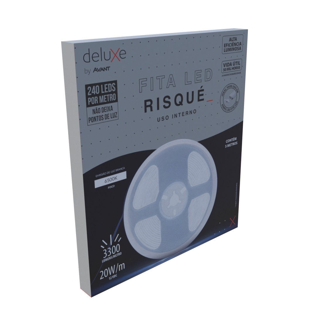 FITA LED 12V RISQUE COM 240 LEDS 20WM 6500K (BRANCA) 3300 LUMENS/METRO IP20 (ROLO 5 METROS) - Foto 1