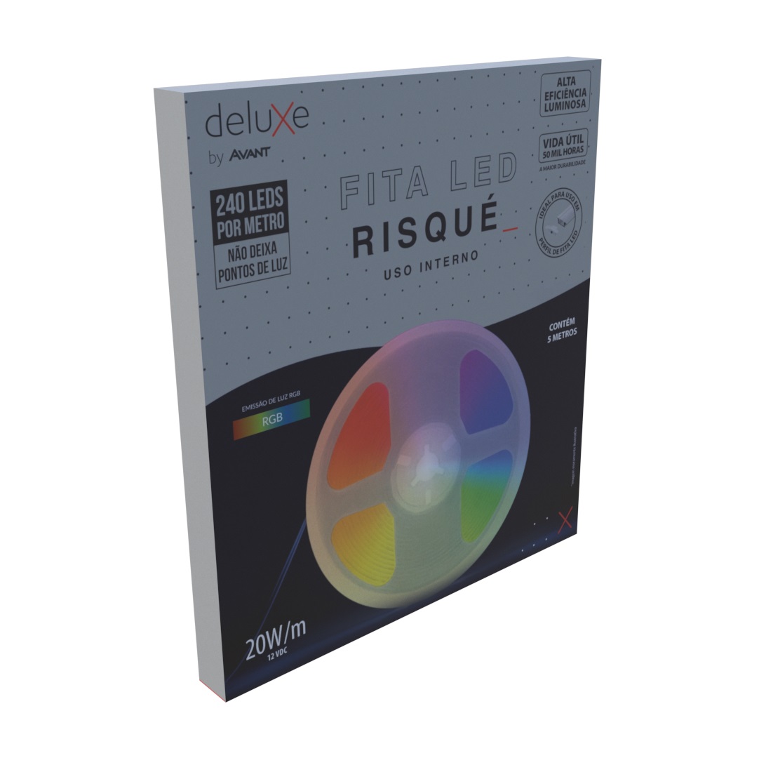 FITA LED 12V RISQUE COM 240 LEDS 20WM RGB 3300 LUMENS/METRO IP20 (ROLO 5 METROS) - Foto 1