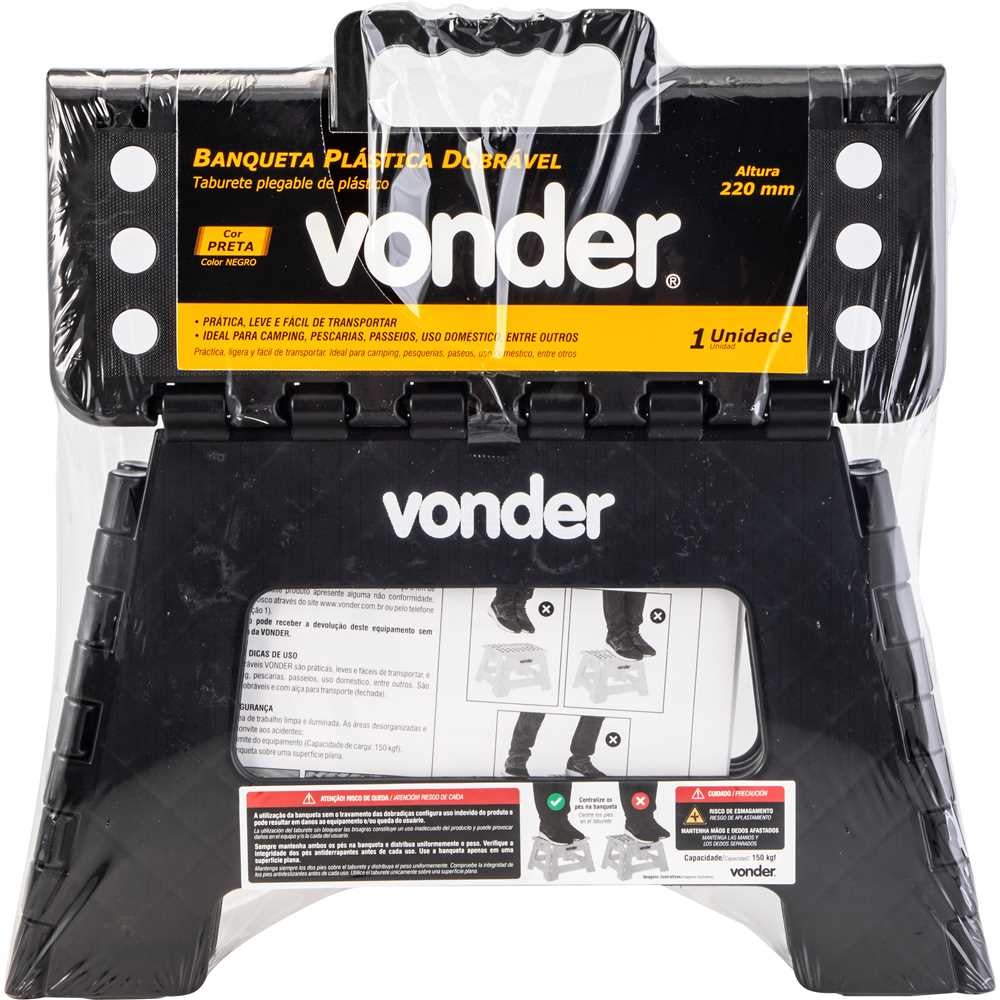 BANQUETA PL�STICA ABS DOBR�VEL 220MM PRETA CAPACIDADE 150KG - Foto 2