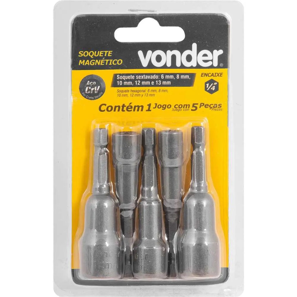 JOGO DE SOQUETE MAGN�TICO MILIM�TRICO COM 5 PE�AS 6, 8, 10, 12 E 13MM - Foto 1