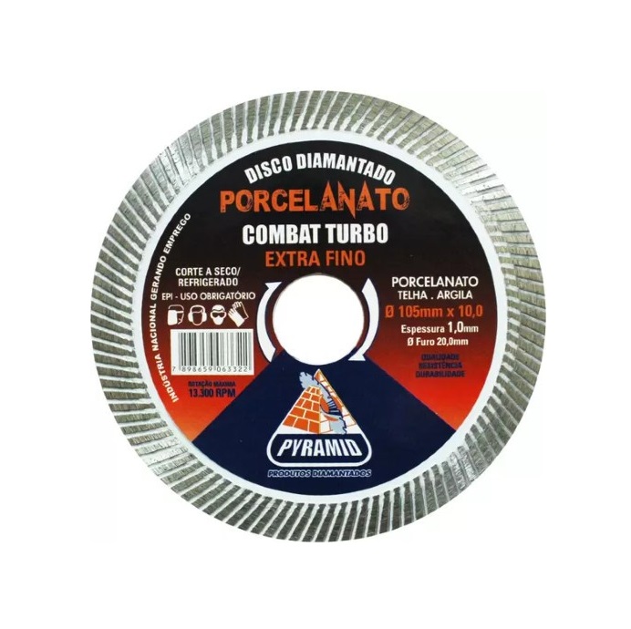 DISCO DE CORTE DIAMANTADO TURBO 105MM EXTRA FINO COMBAT PORCELANATO PY
