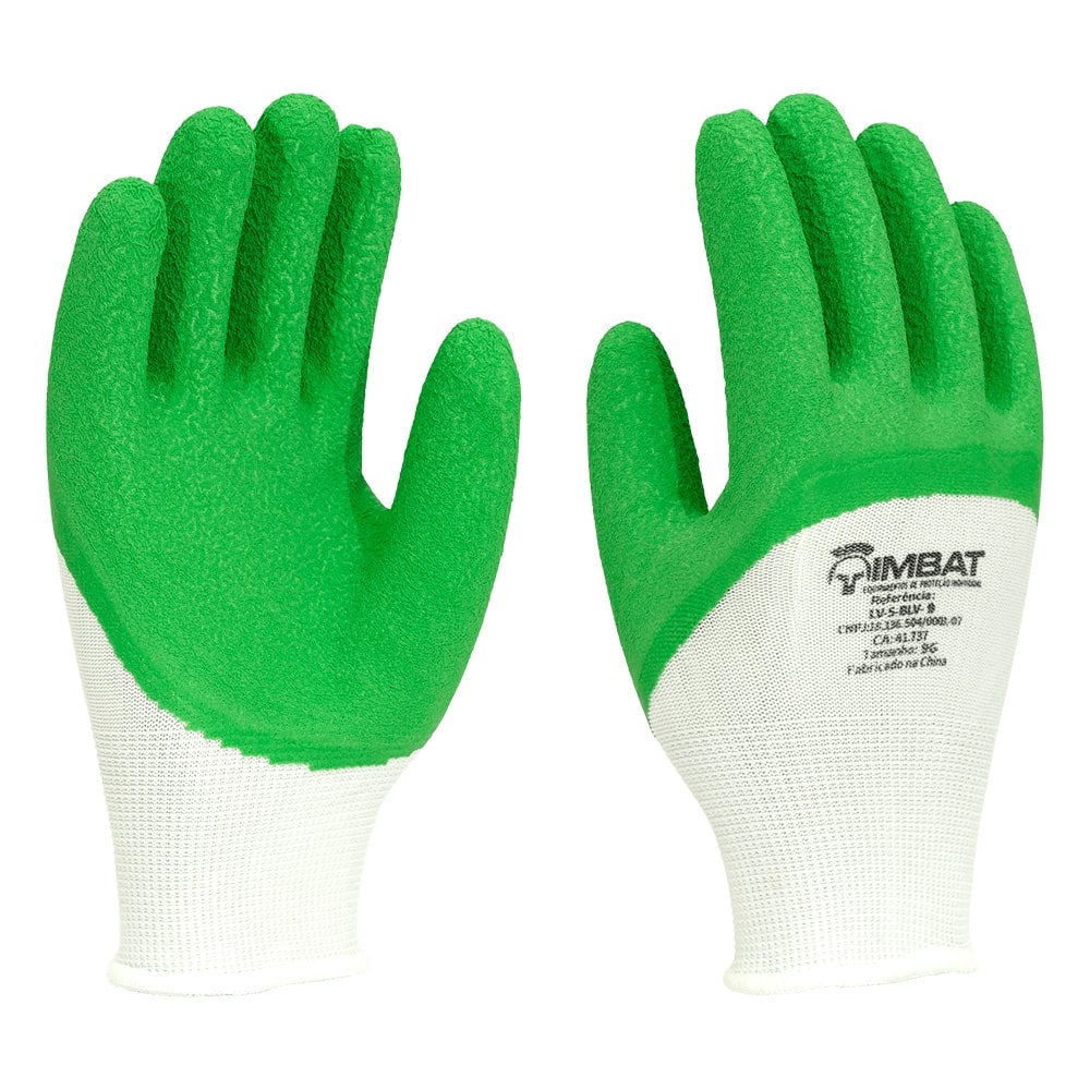 LUVA TRICOTADA EM SUEDINE 9 (G) VERDE BANHO LTEX PARCIAL CORRUGADO (PALMA/DORSO)  CA 41737
