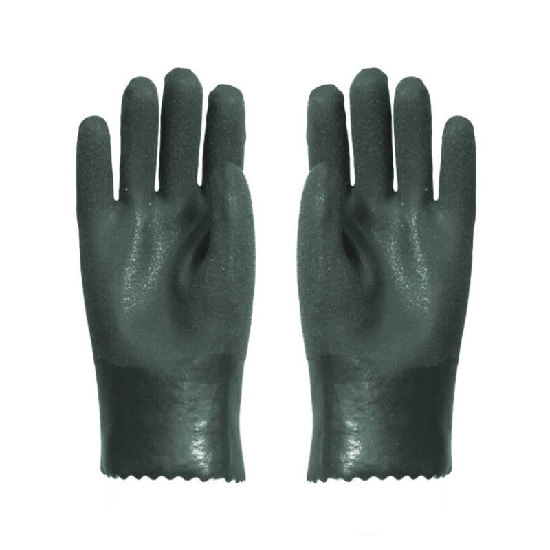LUVA EM PVC SUPORTE TEXTIL ALGOD�O 9,5 (G) PUNHO 26CM PALMA ASPERA VERDE - Foto 1