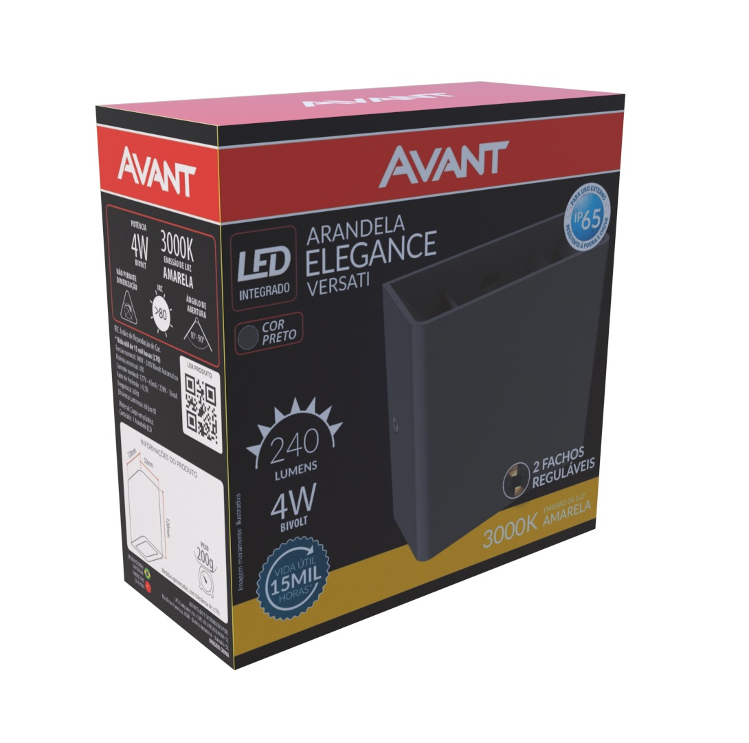 ARANDELA LED PRETO 4W 3000K (AMARELA) VERSATIL BIVOLT IP65 - Foto 1