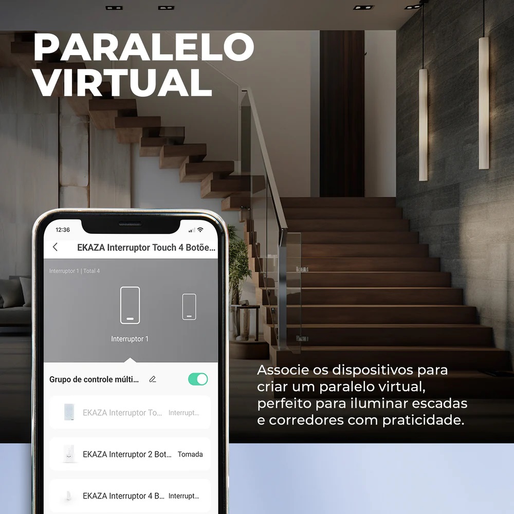 INTERRUPTOR INTELIGENTE TOUCH 2.5D 4 BOTOES PRETO VIDRO/ABS 4X2 (ZIGBEE 3.0) EKAT-T307-4ZP - Foto 1