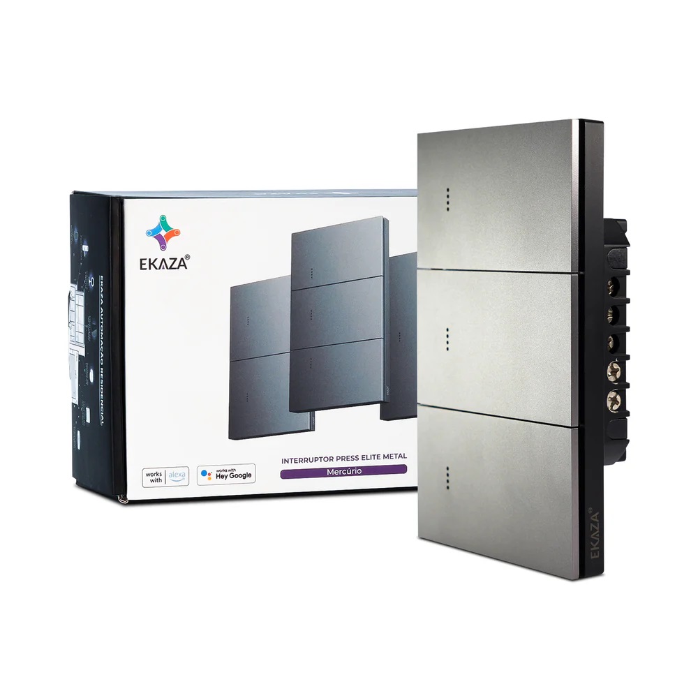 INTERRUPTOR INTELIGENTE M�RCURIO 3 BOTOES 16A CINZA MET�LICO ALUMINIO (ZIGBEE 3.0) EKGD-T408-3ZG - Foto 1