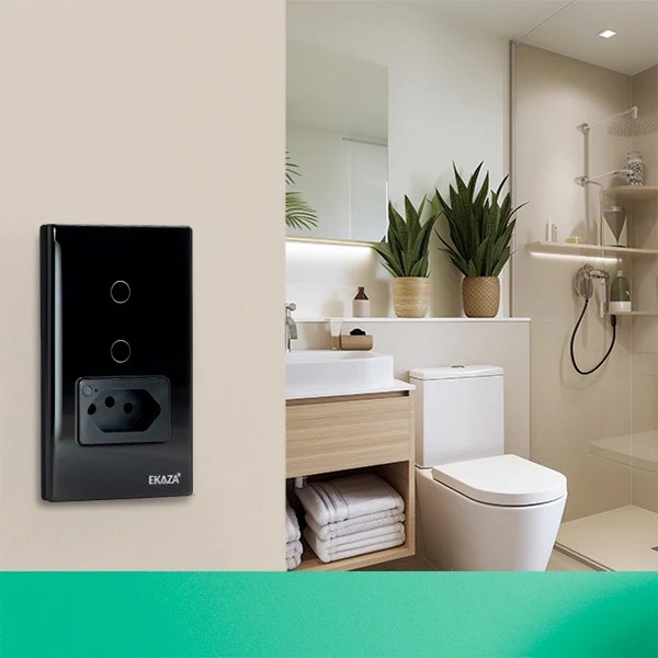 INTERRUPTOR INTELIGENTE TOUCH 2.5D 1 BOTAO PRETO VIDRO/ABS 4X2 + TOMADA 2P+T 20A (WI-FI) EKAT-T218-1PB - Foto 1