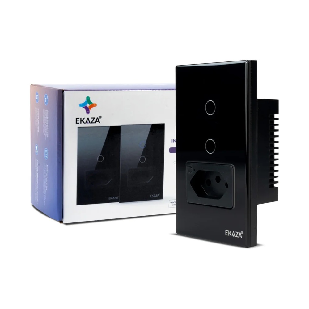 INTERRUPTOR INTELIGENTE TOUCH 2.5D 1 BOTAO PRETO VIDRO/ABS 4X2 + TOMADA 2P+T 20A (WI-FI) EKAT-T218-1PB - Foto 6