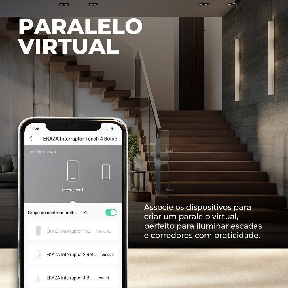 INTERRUPTOR INTELIGENTE TOUCH 2.5D 4 BOTOES PRETO VIDRO/ABS 4X4 (WI-FI) EKAT-T3074-4P - Foto 2