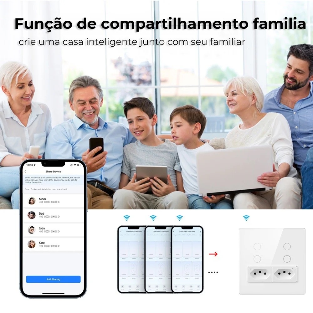 INTERRUPTOR INTELIGENTE TOUCH 2.5D 4 BOTOES PRETO VIDRO/ABS 4X4 + 2 TOMADA 2P+T 16A (WI-FI) EKAT-T3075-4P - Foto 3