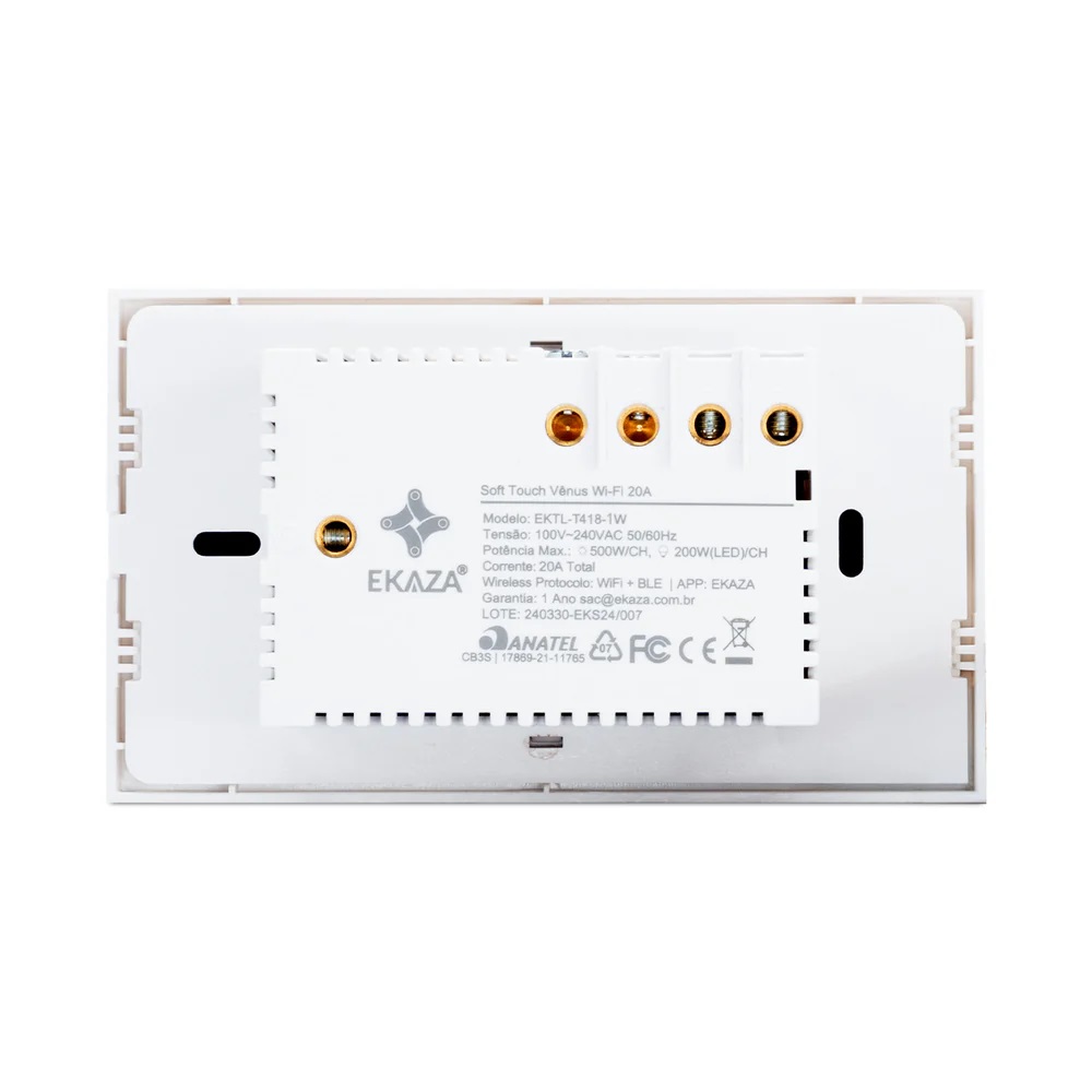 INTERRUPTOR INTELIGENTE SOFT TOUCH V�NUS 1 BOTAO COM TOMADA 2P+T (WI-FI) BRANCO  EKTL-T418-1W - Foto 1