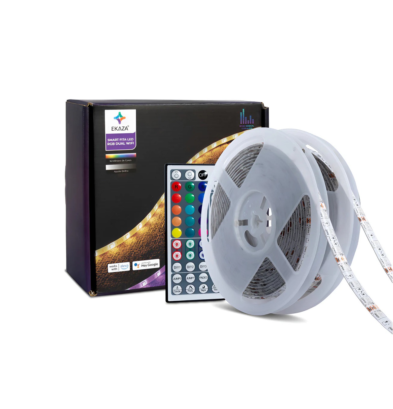 KIT FITA LED INTELIGENTE 12V 30 LEDS/METRO (ROLO 10 METROS) RGB + BRANCO IP65 (WI-FI) EKGC-T3135D - Foto 1