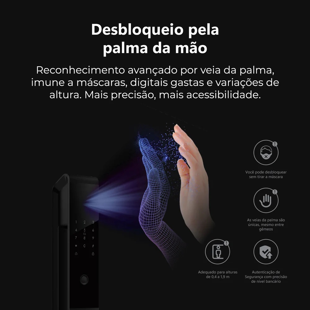 FECHADURA DIGITAL RECONHECIMENTO FACIAL E PALMA DA M�O SIRIUS (WI-FI) EKMG-T5331 - Foto 7