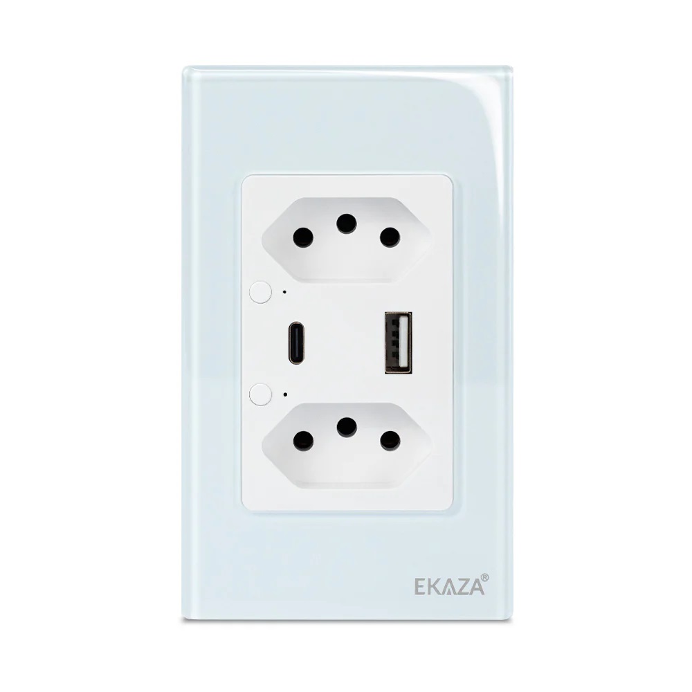 TOMADA INTELIGENTE 2.5D DUPLA 2P+T 16A + USB-A + USB-C BRANCO 4X2 EKAT-T317-WB - Foto 1