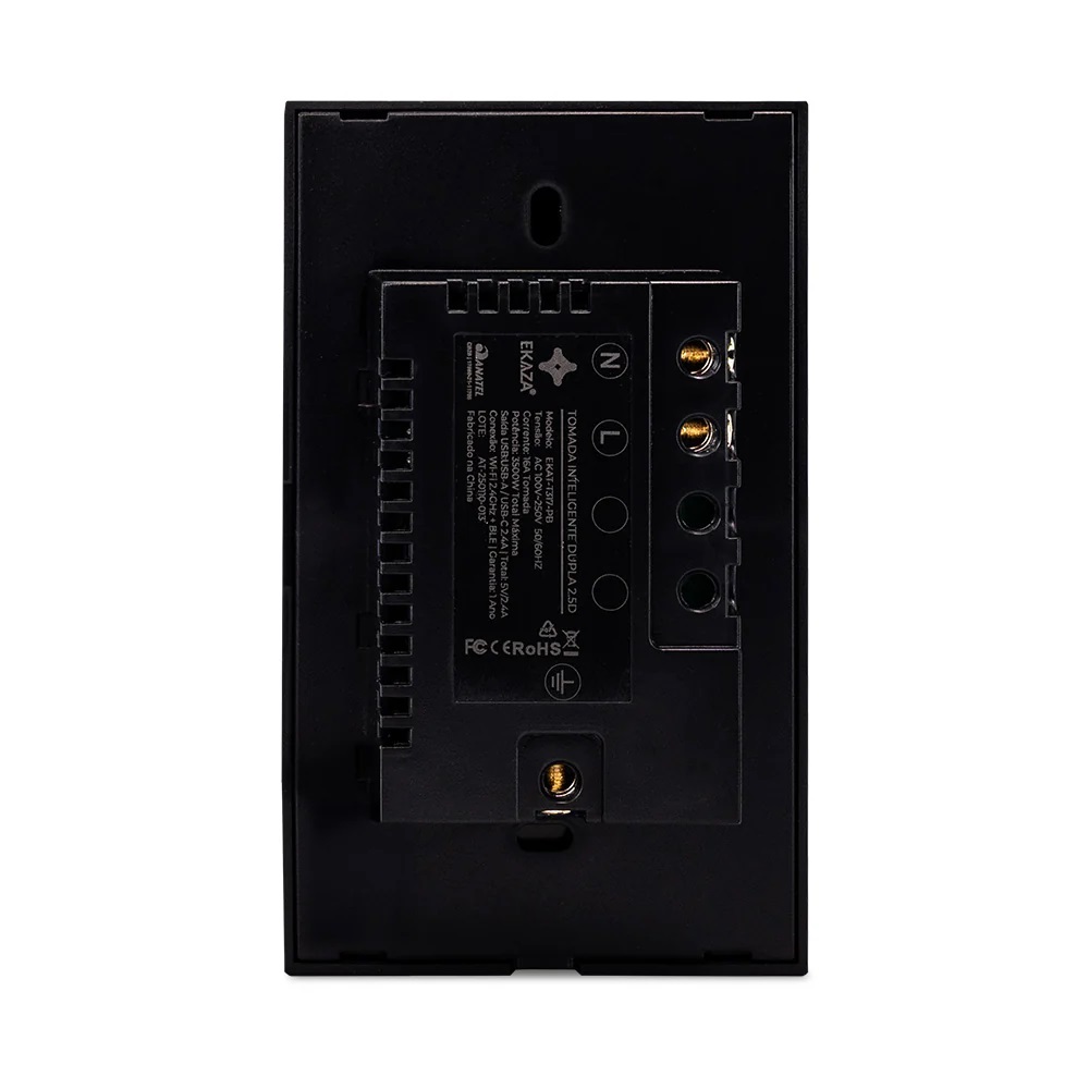TOMADA INTELIGENTE 2.5D DUPLA 2P+T 16A + USB-A + USB-C PRETO 4X2 EKAT-T317-PB - Foto 2