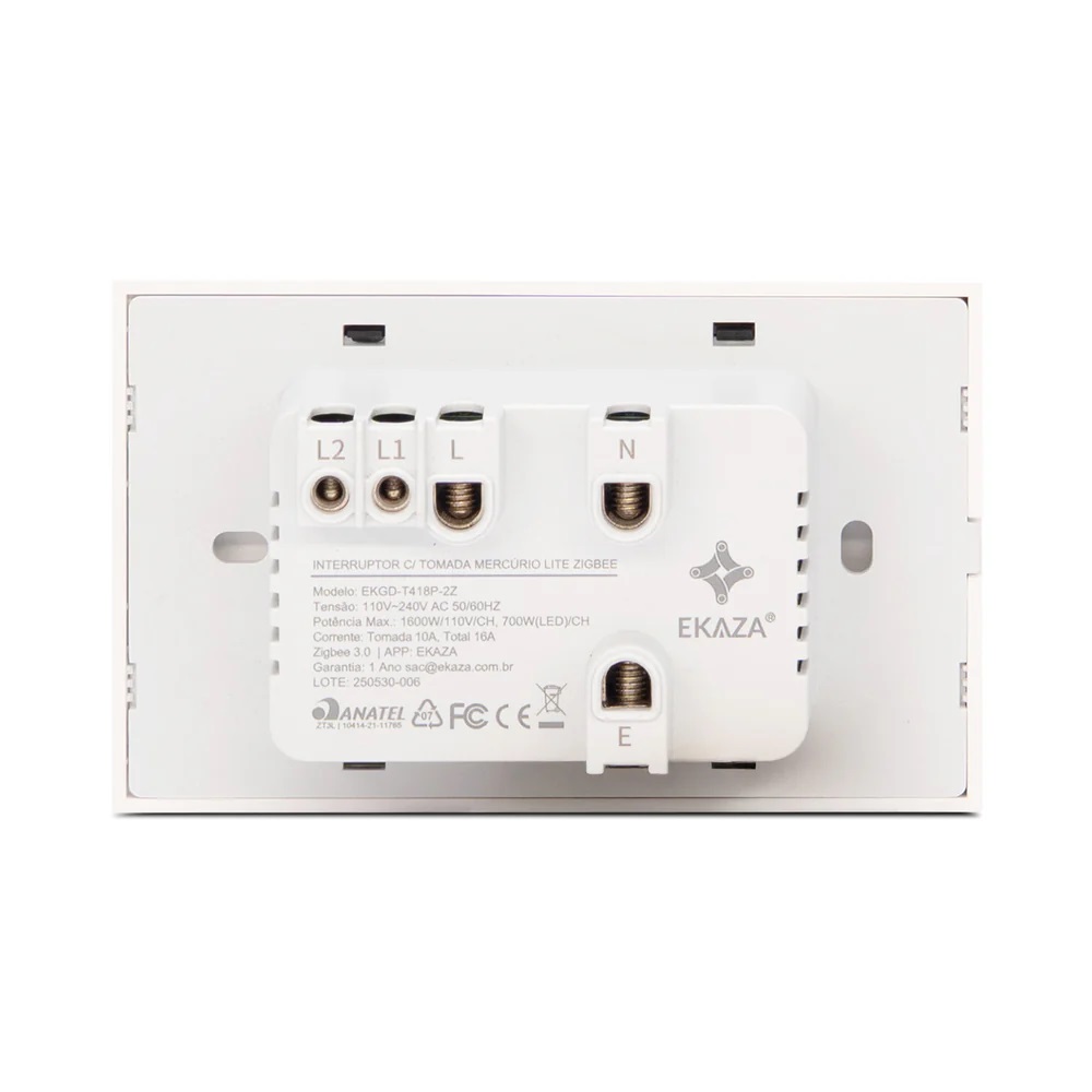 INTERRUPTOR INTELIGENTE MERCURIO LITE 2 BOTOES COM TOMADA 16A 2P+T CINZA (ZIGBEE 3.0) - Foto 2