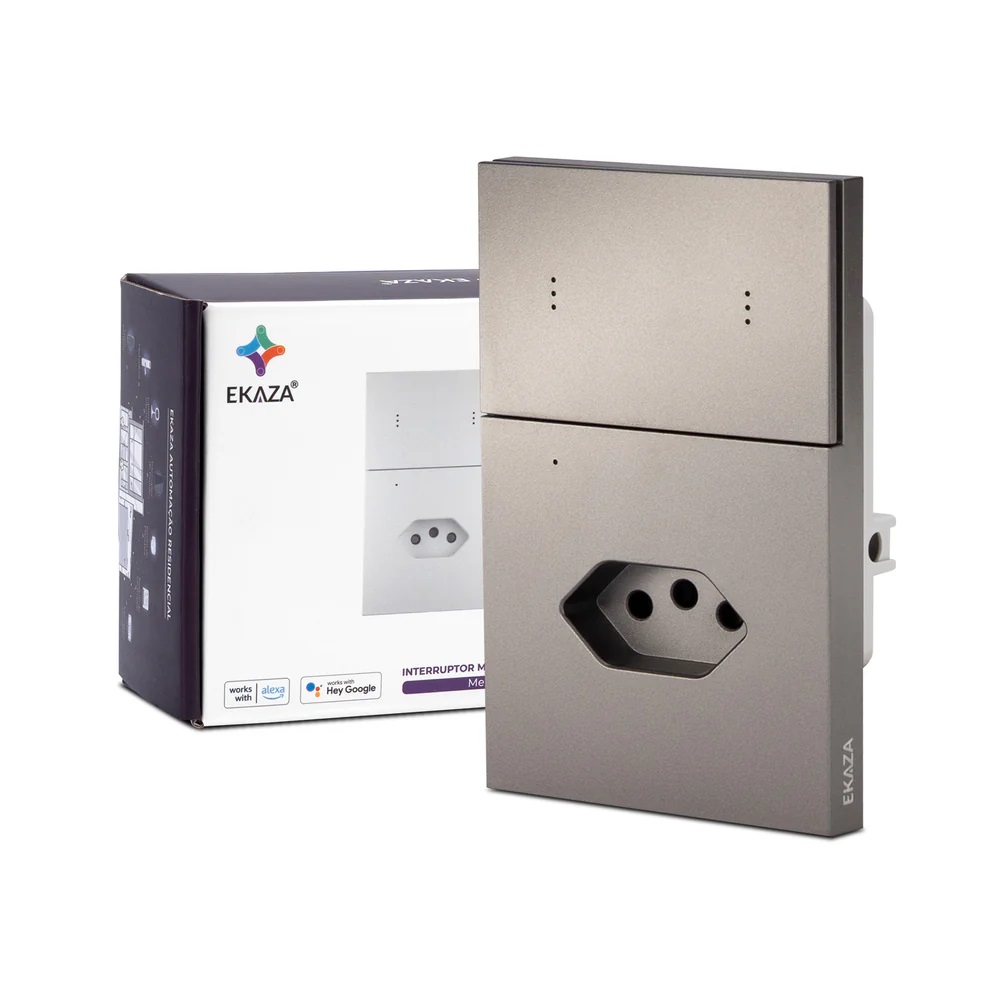 INTERRUPTOR INTELIGENTE MERCURIO LITE 2 BOTOES COM TOMADA 16A 2P+T CINZA (ZIGBEE 3.0) - Foto 3