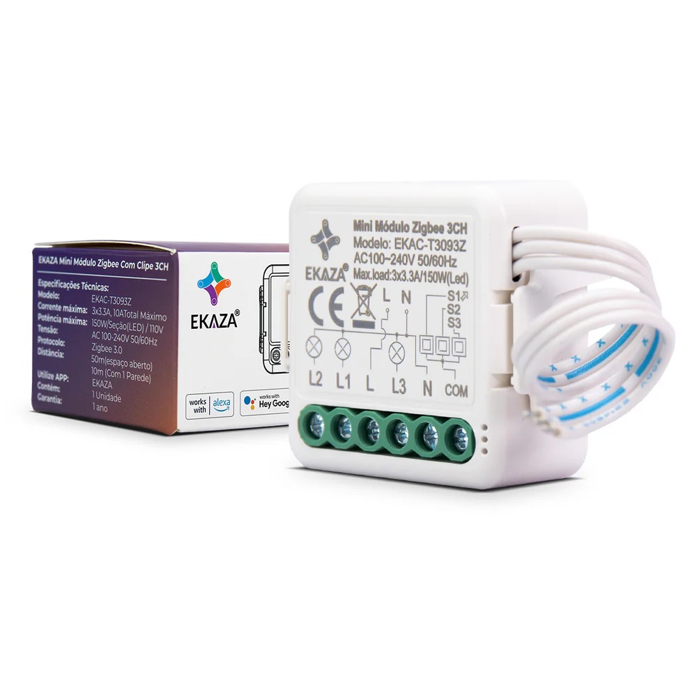 MINI MODULO INTERRUPTOR INTELIGENTE REL� 3 CANAIS (ZIGBEE) EKAC-T3093Z - Foto 2