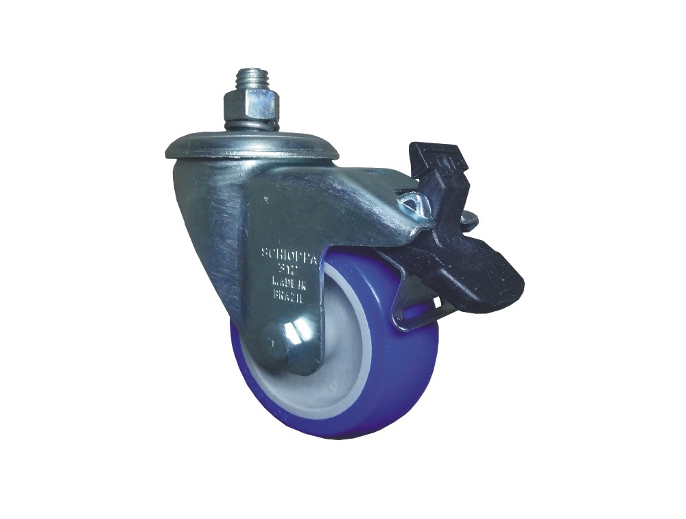 RODIZ�O GIRAT�RIO 614 GLE 6X1.1/2 COMPOSTO TERMOPLASTICO AZUL COM FREIO PARAFUSO 1/2X25MM CAPACIDADE 150KG  - Foto 1