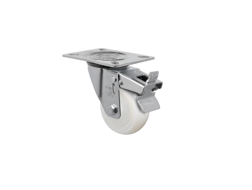RODIZO GIRATRIO 312 GL 3X1.1/4 NYLON POLIAMIDA BRANCO COM FREIO PLACA 80X105MM CAPACIDADE 150KG  - Foto 1