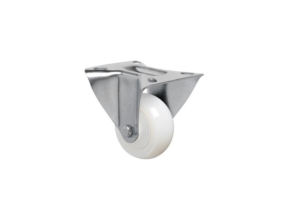 RODIZO FIXO 312 FL 3X1.1/4 NYLON POLIAMIDA BRANCO SEM FREIO PLACA 80X105MM CAPACIDADE 150KG  - Foto 1