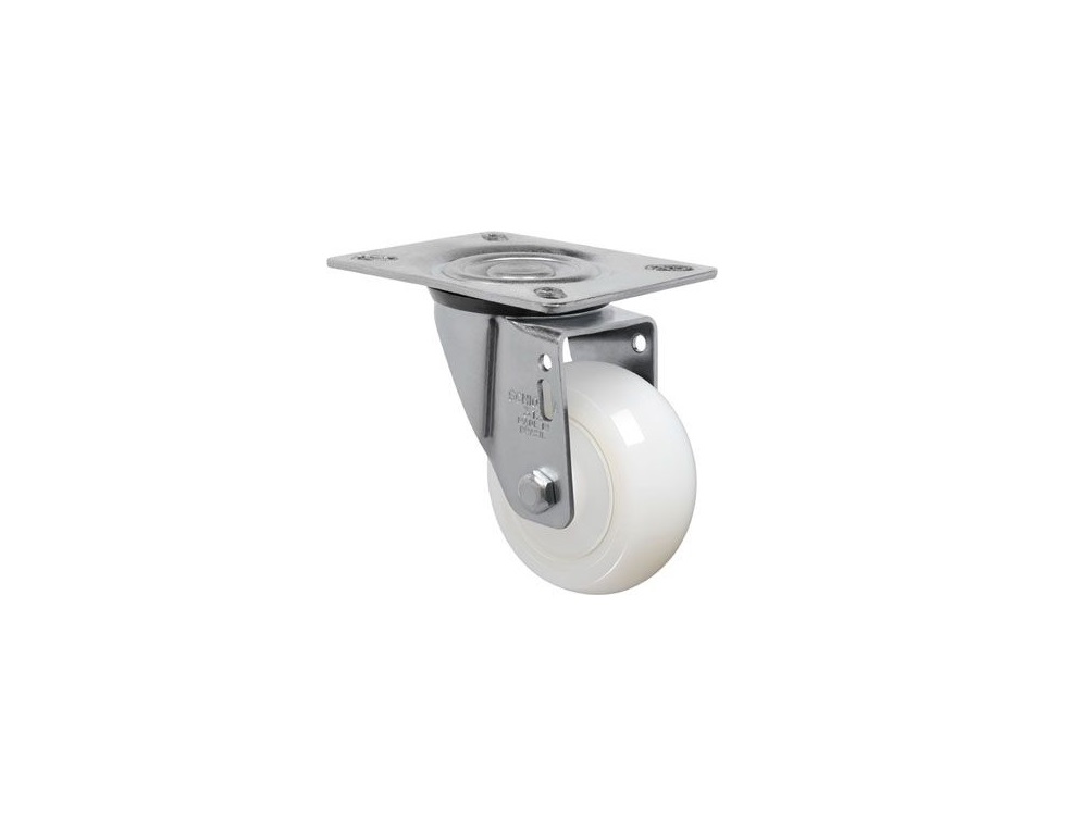 RODIZO GIRATRIO INOX 312 GL 3X1.1/4 NYLON POLIAMIDA BRANCO SEM FREIO PLACA 80X105MM CAPACIDADE 150KG  - Foto 1