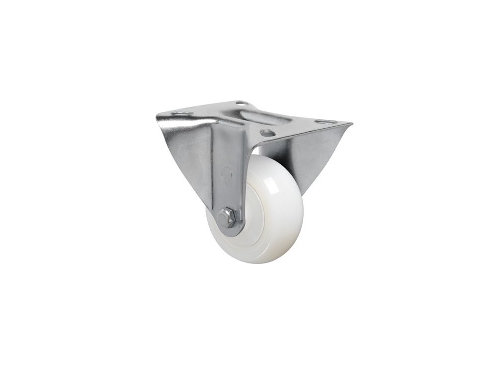 RODIZO FIXO INOX 312 FL 3X1.1/4 NYLON POLIAMIDA BRANCO SEM FREIO PLACA 80X105MM CAPACIDADE 150KG - Foto 1