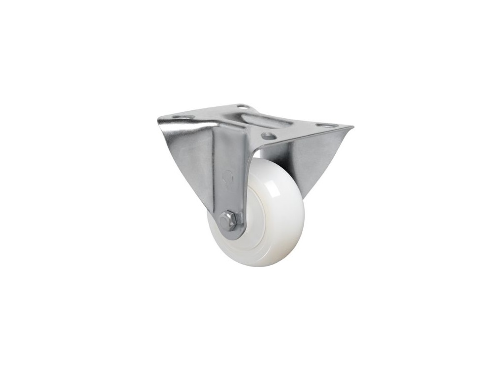 RODIZO FIXO INOX 412 FL 4X1.1/4 NYLON POLIAMIDA BRANCO SEM FREIO PLACA 80X105MM CAPACIDADE 170KG  - Foto 1