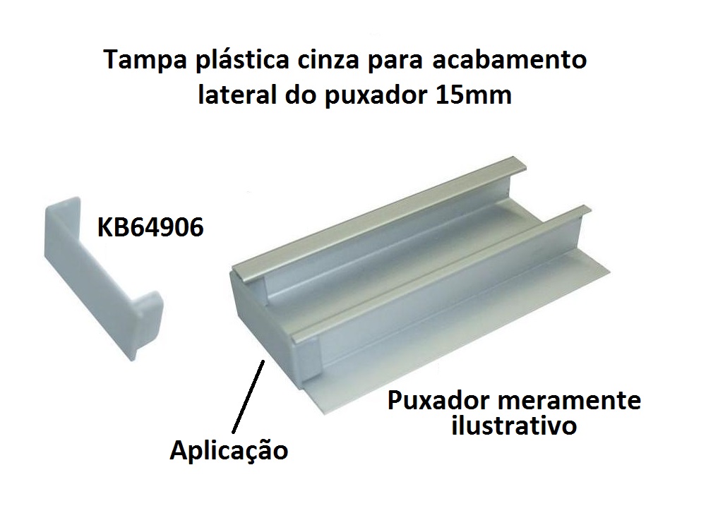 TAMPA PLASTICO CINZA PARA ACAB LATERAL DO PUXADOR 15MM - Foto 1