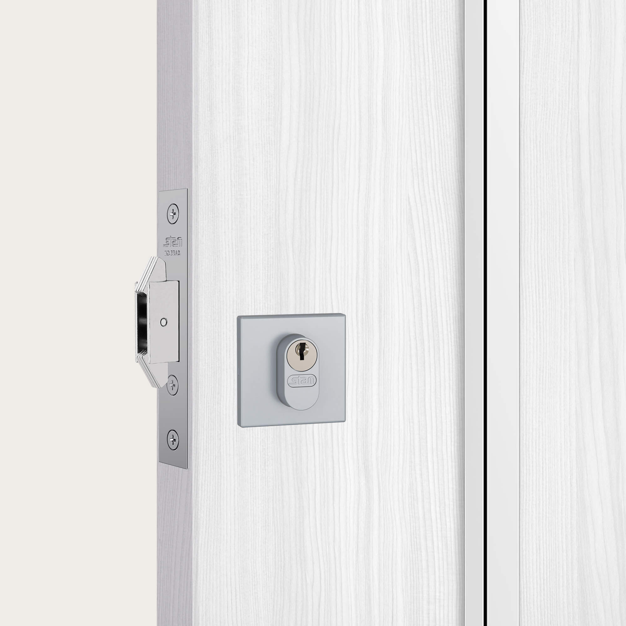 FECHADURA 1006 DE SEGURANA 45MM PORTA CORRER ROSETA QUADRADA CROMO ACETINADO - Foto 1