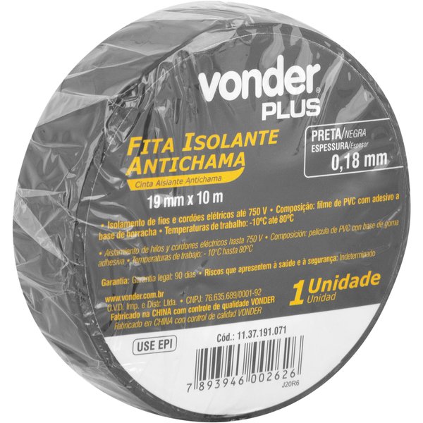 FITA ISOLANTE PRETA 19MMX10M - Foto 1